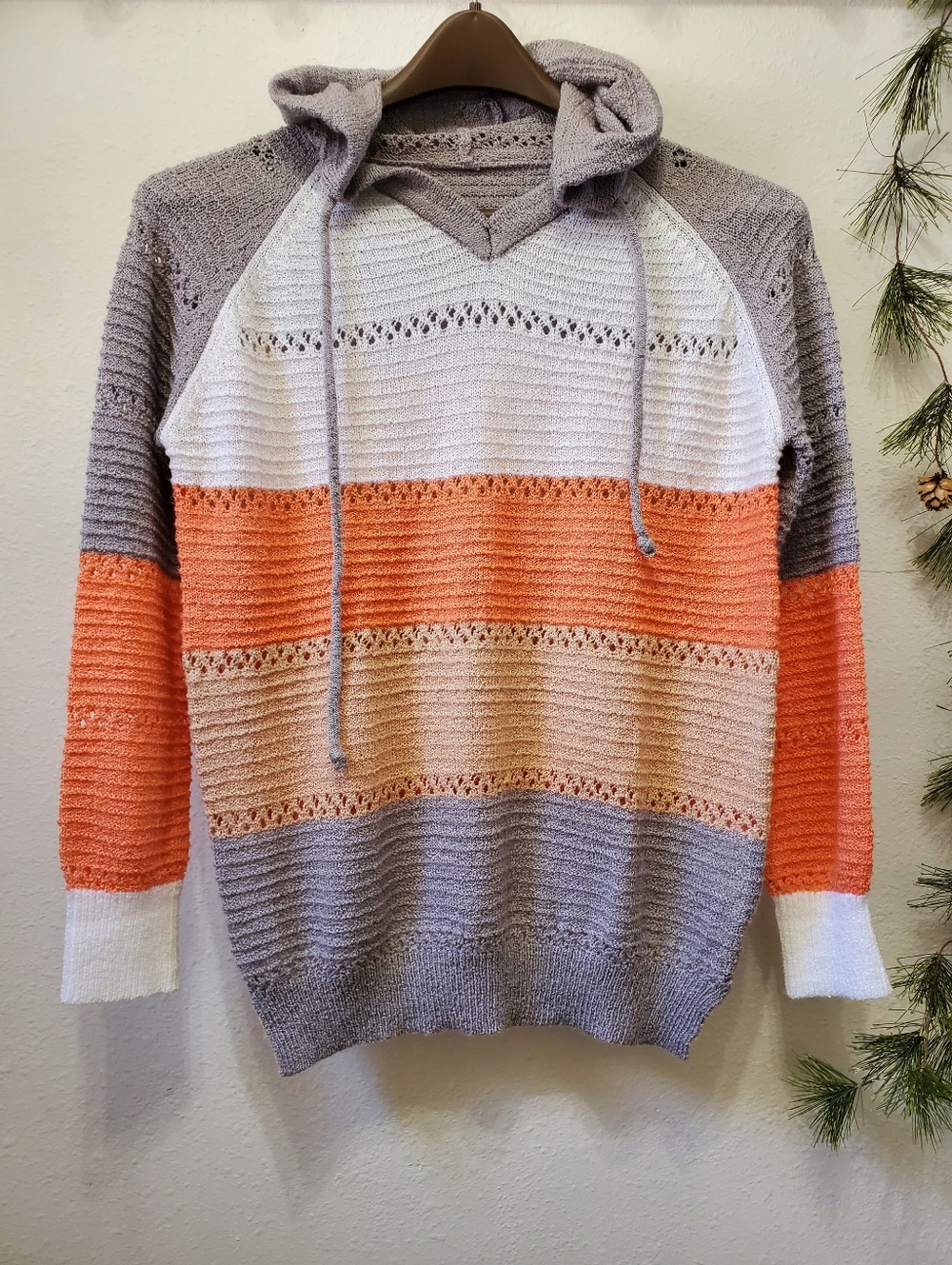 Lillian Beach Color Block Hooded Loose-Knit Sweater Hoodie